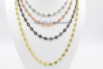 CZ Beaded Chain, 6 mm Genuine CZ Bezel Chain CH #551, Gold Cz Connectors